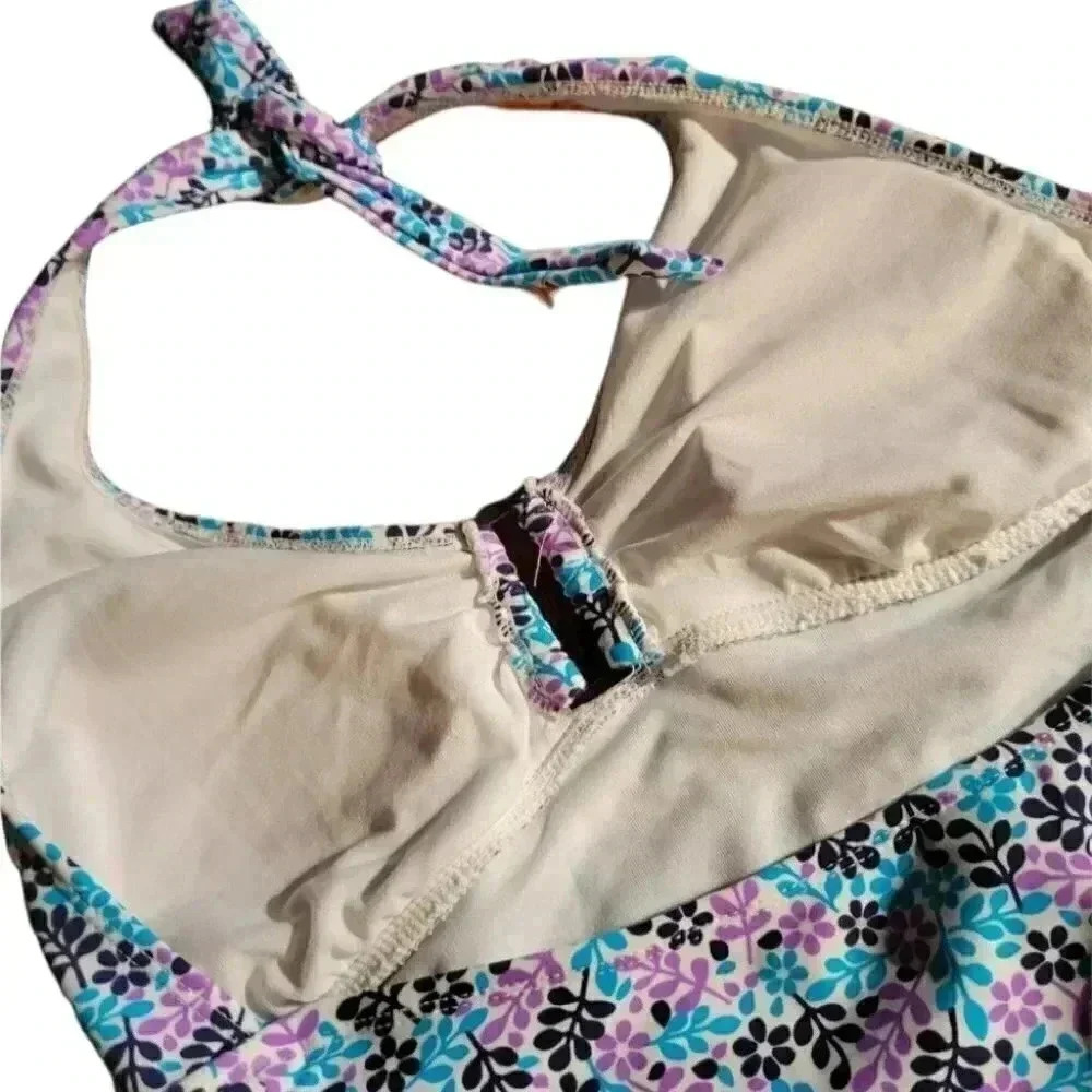 Old  Navy 2 piece Tankini size medium Black turquoise print neck ties - Picture 4 of 6